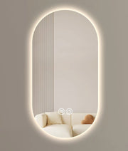 Oval LED Mirror c/w Anti-Fog,Touch Sensor, Dimming & Time Display - Warm White