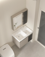 Main Basin Cabinet c/w Mirror, Glass Shelf and Rack