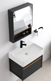 Main Basin Cabinet c/w Mirror, Glass Shelf and Rack