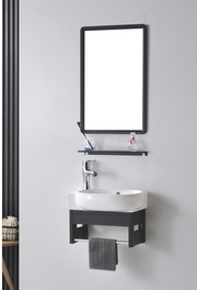 Main Basin Cabinet c/w Mirror, Glass Shelf and Rack