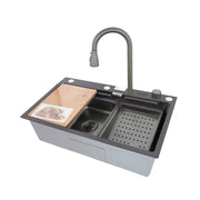 SUS304 Single Bowl Mini Nano Kitchen Sink c/w Tray, Basket and Chopping Board - Mini Black