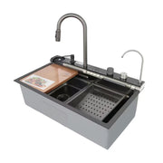 SUS304 Single Bowl Mini Nano Kitchen Sink c/w Tray, Basket and Chopping Board - Mini Black